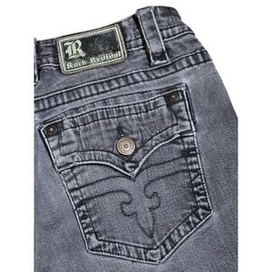 Rock Revival Jeans Mens 36 (36x28) Black Ryker Straight Stretch Faded Denim VR